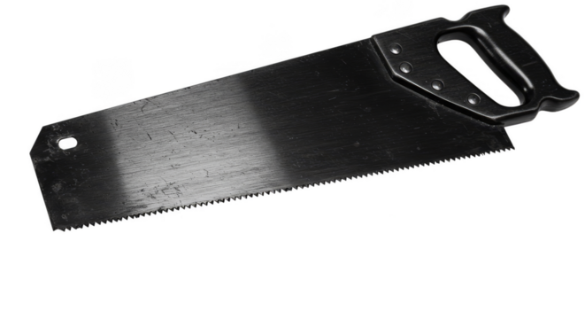 Black Metal Handsaw Tool with Sharp Blade Isolated on Transparent Background