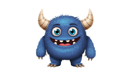 Cartoon Cute Furry Blue Monster Isolated Transparent Background