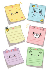 Cartoon Cute Bear Faces on Colorful Note Stickers Illustration
