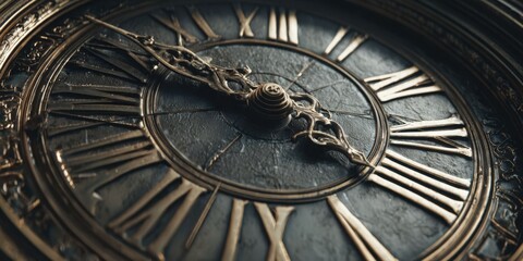 Fototapeta premium Close-up of Vintage Clock Face with Roman Numerals