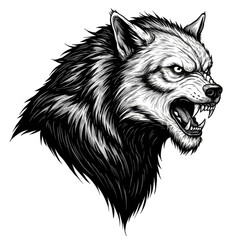 Fototapeta premium Angry Feral Wolf Illustration Snarling with Fangs on Transparent Background