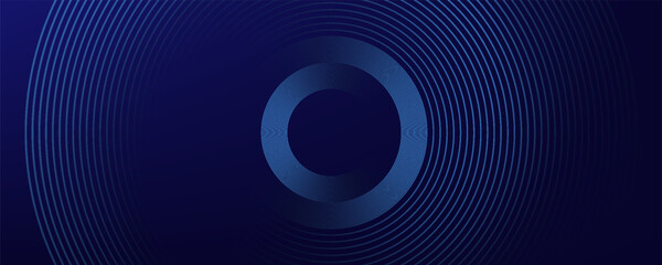 Abstract blue glowing geometric lines on dark blue background. Modern shiny blue circle lines pattern. Futuristic technology concept. Suit for cover, poster,