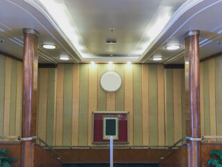 Opulent Art Deco interior architecture inside lobby, atrium or foyer on historic ocean liner style...