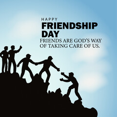 Happy Friendship Day - Friends Are God's Way of Taking Care of Us - Silhouette Vector Illustration