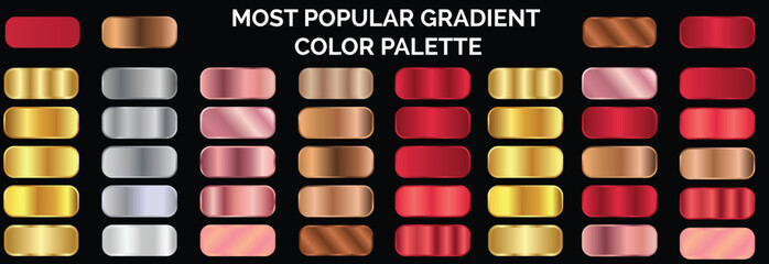 Metallic gradient foil background. most popular gradient. Gold, Pink gold, Silver and Holographic metal vector template