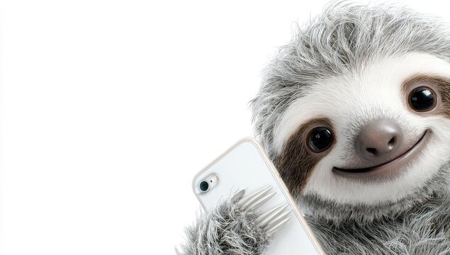 A playful sloth shares a captivating and intimate selfie moment with a person in the midst of a lush tropical rainforest, highlighting a rare bond between humans and wildlife surrounded by vibrant