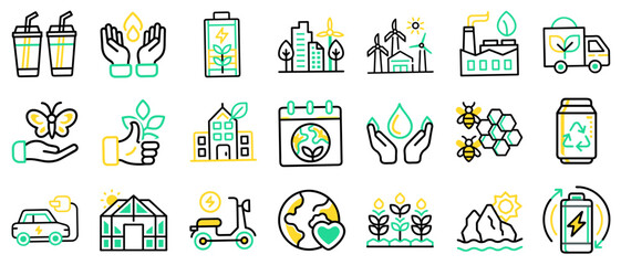 Eco-Friendly Icon Set for Sustainability Initiatives, Environmental Awareness, and Green Marketing