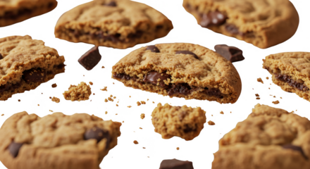 Delicious Chocolate Chip Cookies Isolated on Transparent Background