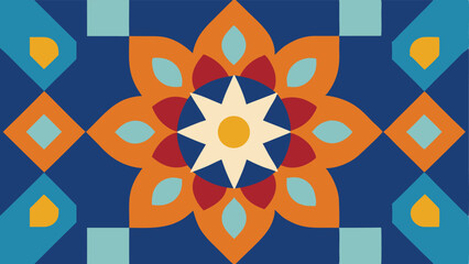 Geometric floral pattern with vibrant colors and unique design elements