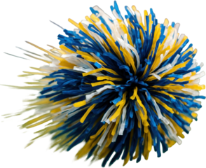 Dynamic blue, yellow, and white cheerleading pom pom in energetic motion