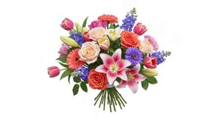 Colorful Floral Bouquet Transparent Background Spring Flowers Arrangement