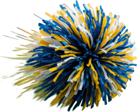 Dynamic blue, yellow, and white cheerleading pom pom in energetic motion