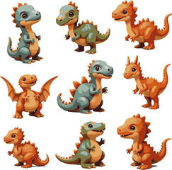 Naklejka premium Cute Cartoon Dinosaur Sticker Collection, Adorable Baby Dino Stickers, Colorful Dinosaur Clipart Set