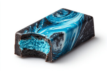a piece of chocolate with a blue swirl inside