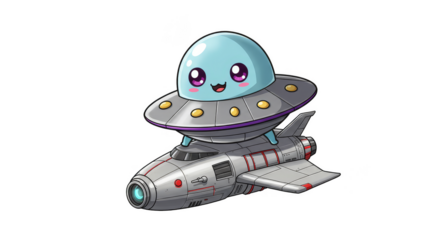 Cute Cartoon Alien Flying Spaceship Detailed Illustration Art