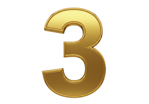 Golden Number Three Isolated Rendering Transparent Illustration Number