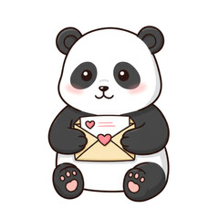 Naklejka premium Cute Cartoon Panda Bear Illustration Holding Love Envelope Valentine