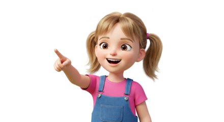 Cute Girl Pointing Illustration In Transparent Background With Pigtails