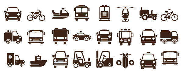  collection set different vehicles icons logo isolated vector design white background