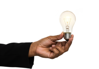 Hand Holding Light Bulb Showing Innovation Concept on Transparent Background