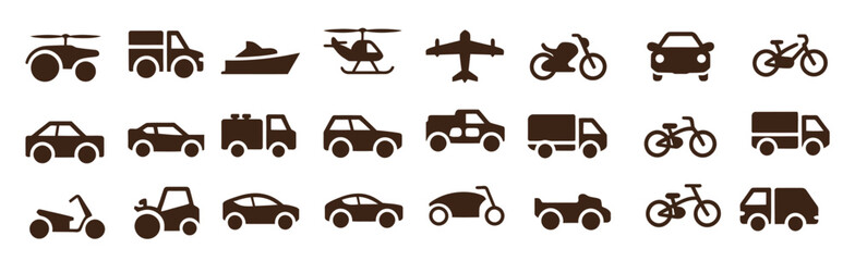  collection set different vehicles icons logo isolated vector design white background