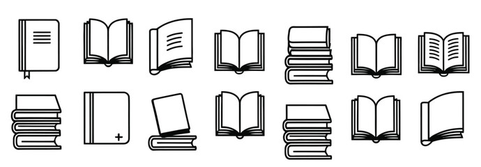 collection set open book icon silhouette vector design white background