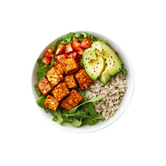 Delicious and Healthy Tempeh Bowl with Avocado, Tomatoes, and Barley
