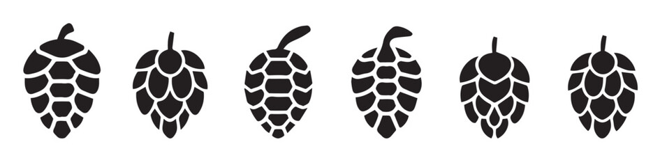 collection silhouettes hop cones icon white background.