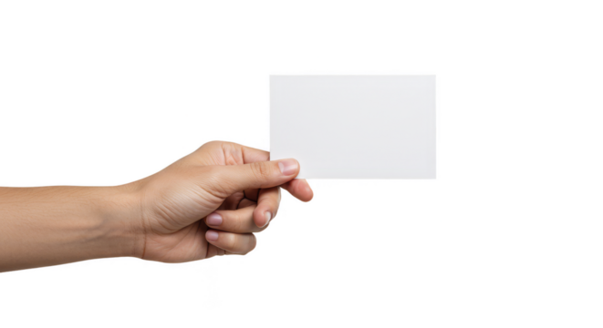 Hand Holding White Business Card Isolated Transparent Background