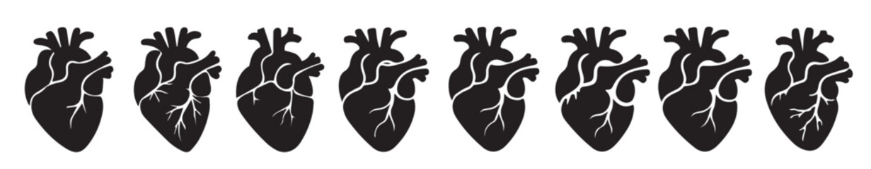 collection silhouettes human heart icon white background