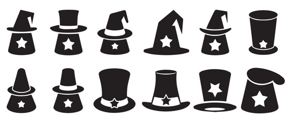 collection silhouettes top hat icon white background