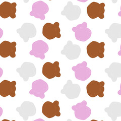 Seamless pattern featuring cartoon-style ice cream scoops in chocolate, strawberry, and vanilla flavors. Repeated hand-drawn elements with clean outlines and soft pastel colors.