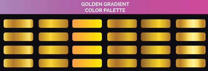 Golden gradients set. Metallic gold gradients. Elegant gold gradients collection.The texture of a smooth metal surface. A collection of gold metallic gradients. Vector illustration