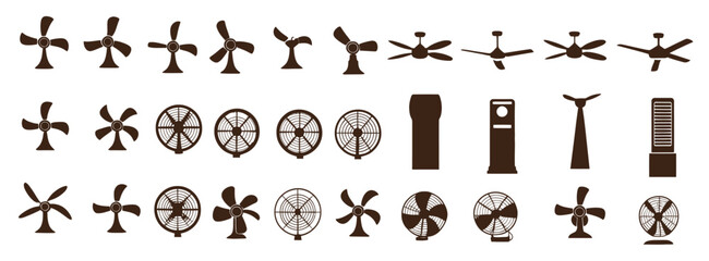 collection set different kind fan set symbol silhouette vector white background
