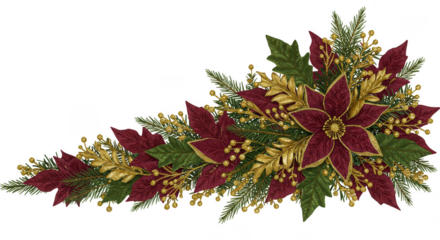 Festive Floral Christmas Ornament Red Gold Design Transparent Background