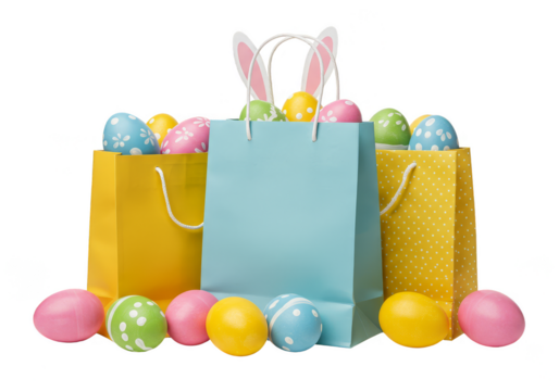 Festive Easter Eggs Bags with Bunny Ears Transparent Background Illustration