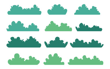 Green Bushes Set. Flat Grass Bush Collection Isolated on White Background. Nature Plant Illustration