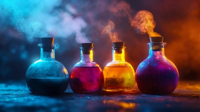 Colorful Alchemical Flasks with Steam