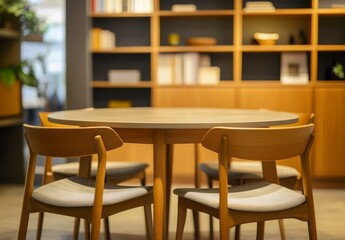 Round Wooden Table With Mid Century Modern Chairs In A Contemporary Office