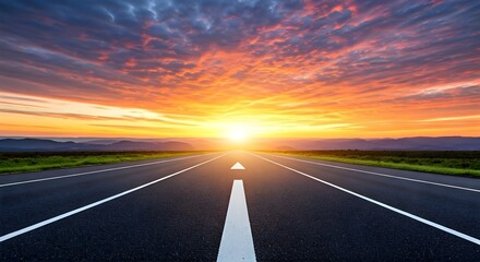 Asphalt highway and beautiful sky at sunset. Road trip concept.