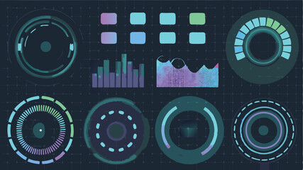 Fototapeta premium Circular Data Scanner With Rotating Rings - Botanical Seamless Vector