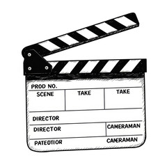 Obraz premium Grunge Illustration of White Clapperboard Film Board with Transparent BG