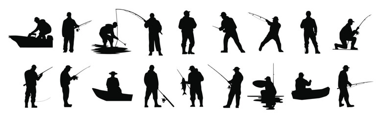 collection set different kind fishermans icons symbol silhouette vector design