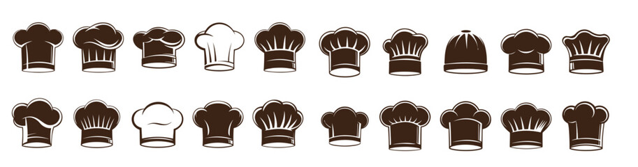 Collection set different kind set cook cap icons set symbol silhouette vector 