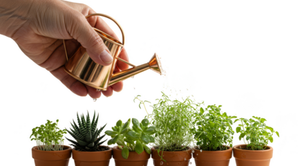 Hand Watering Plants Potted Transparent Background Gardening Care Growth