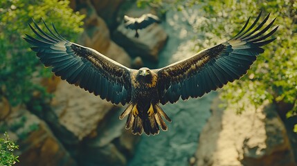 Obraz premium Majestic golden eagle soaring through a natural environment
