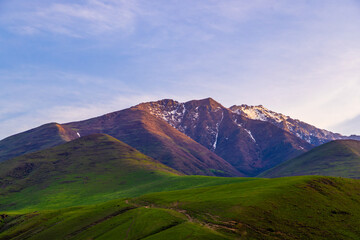 Majestic mountains under clear blue sky in daytime in Kyrgyzstan