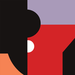 Modern abstract geometric composition featuring blocks of color and various shapes