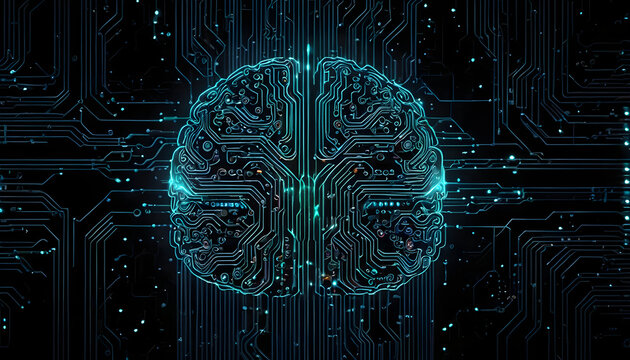 Artificial Intelligence Brain Circuitry - Futuristic Concept of Machine Learning and Digital Computing with Glowing Neural Network Connections for AI, Innovation, and Modern Technology Backgrounds