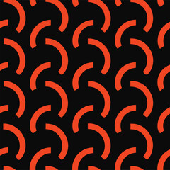 Modern geometric pattern repeating orange arcs on black background seamless design